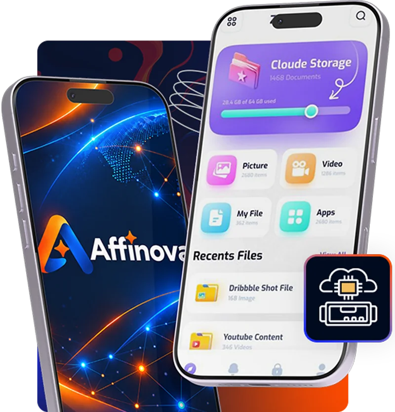 Affinova on mobile with cloud storage app screen