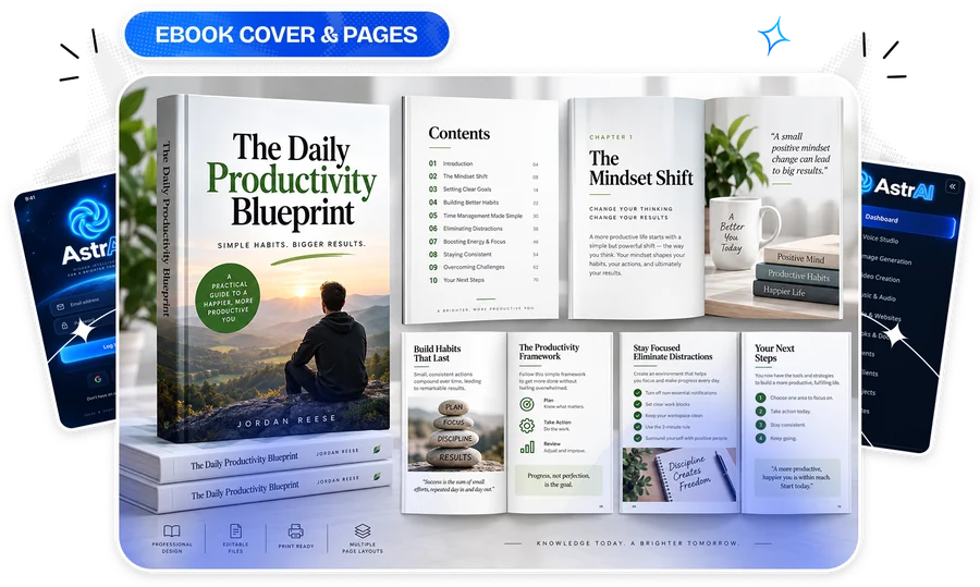 AstrAI example ebook cover and pages created by voice