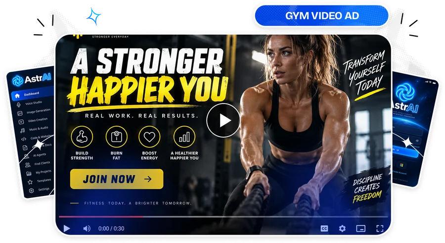 AstrAI example gym video ad created by voice
