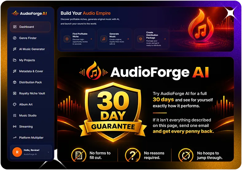 AudioForge AI 30 day money-back guarantee badge