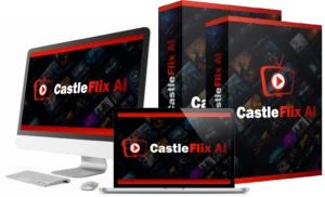 CastleFlix AI review: product shown across a monitor, laptop and product box