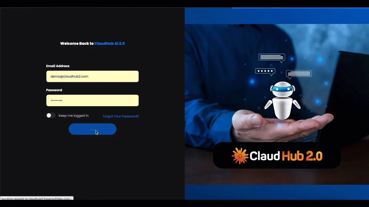ClaudHub 2.0 tutorial step 1: log in to the dashboard