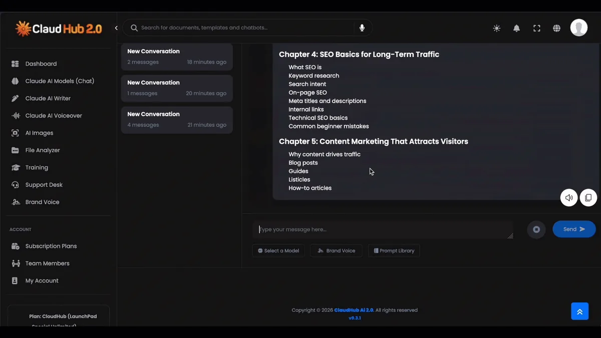 ClaudHub 2.0 tutorial step 3: generating long-form content in the dashboard