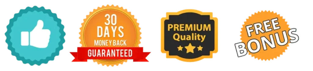 Trust badges shown on the TalkGen AI bonus section: thumbs up, 30-day money-back guarantee, premium quality, and free bonus
