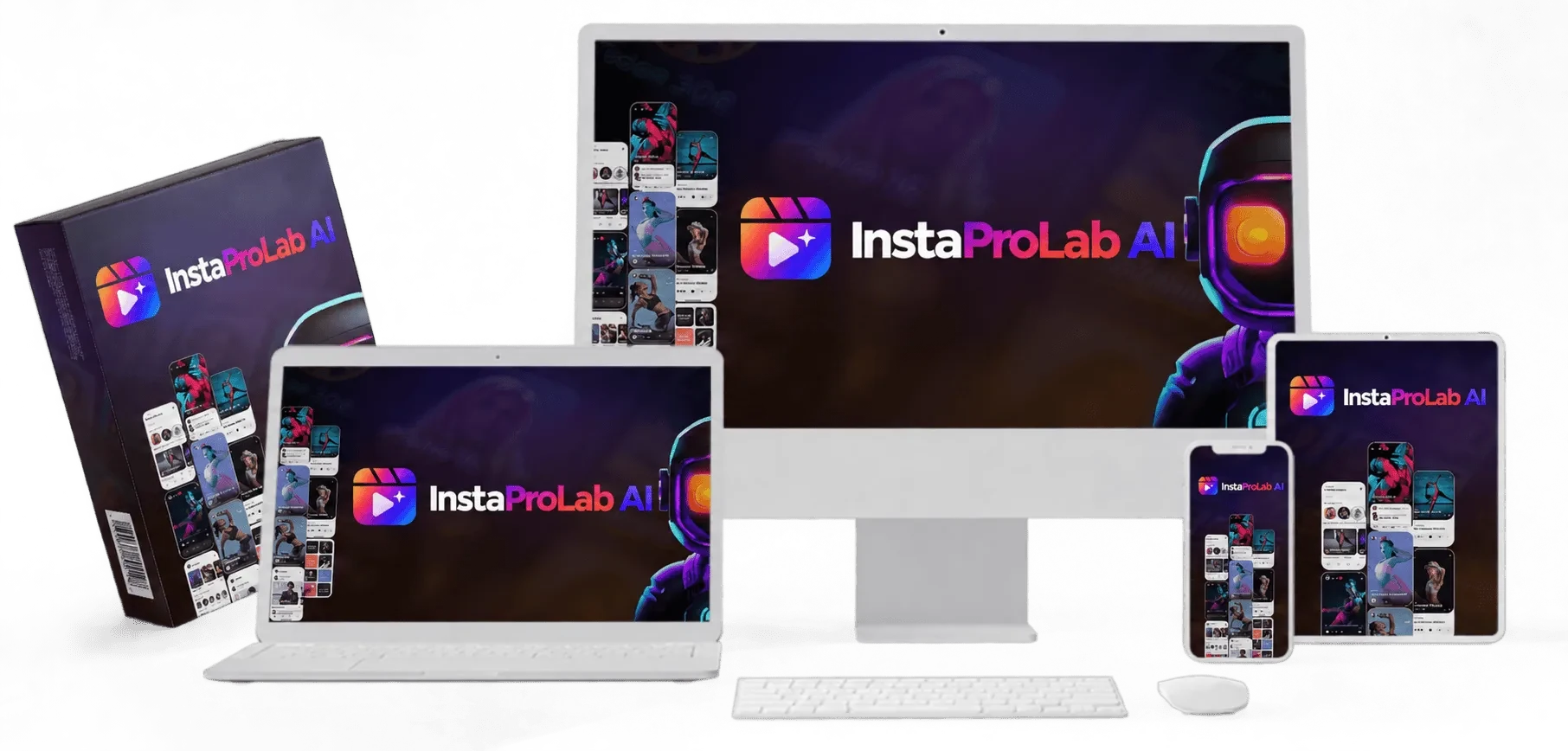 instaprolab ai review dashboard shown across monitor, laptop, tablet, and phone