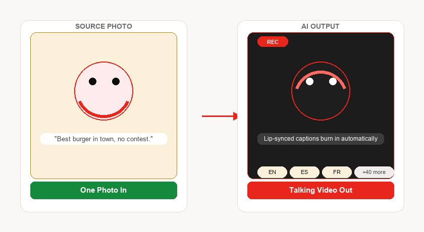 Conceptual illustration of a photo becoming a talking video
