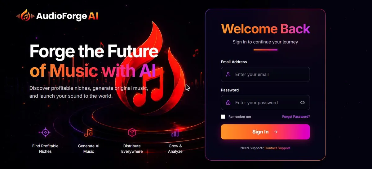 AudioForge AI sign in screen