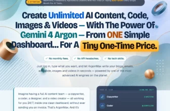 ArgonMAX AI sales page hero: create AI content, code, images and videos from one dashboard for a one-time price