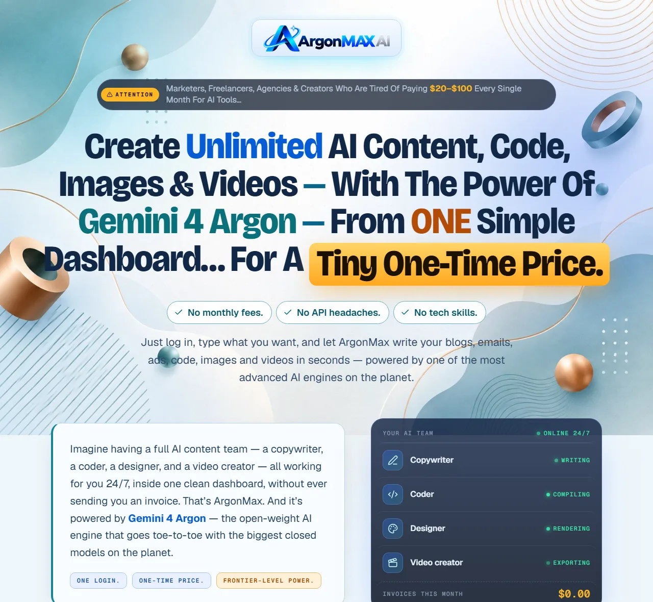 Is ArgonMAX AI really unlimited: the vendor sales page headline promising unlimited AI content for a one-time price