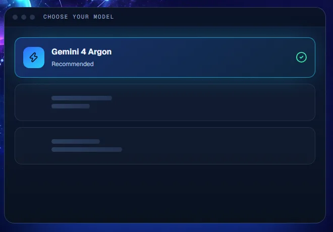 ArgonMAX AI model dropdown showing the recommended model and room for new models