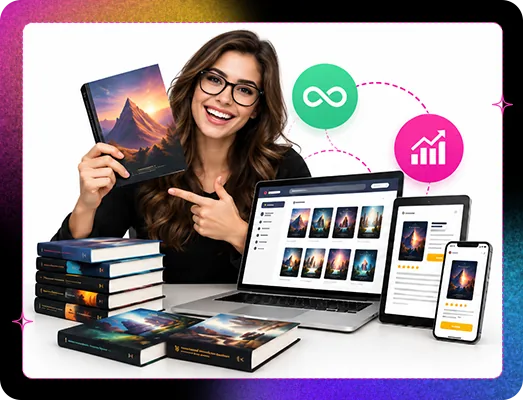 Publisher reviewing several book series on screen, illustrating the earning paths with BookSeries AI