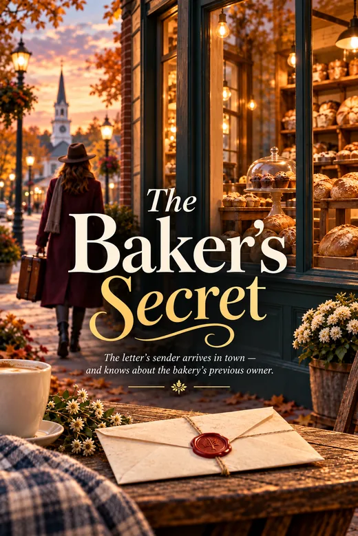 Sample book cover: The Baker's Secret, Book 2 of a cozy mystery series made with BookSeries AI