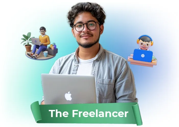 The freelancer: illustration of a freelancer with a laptop for CreatorClaw AI