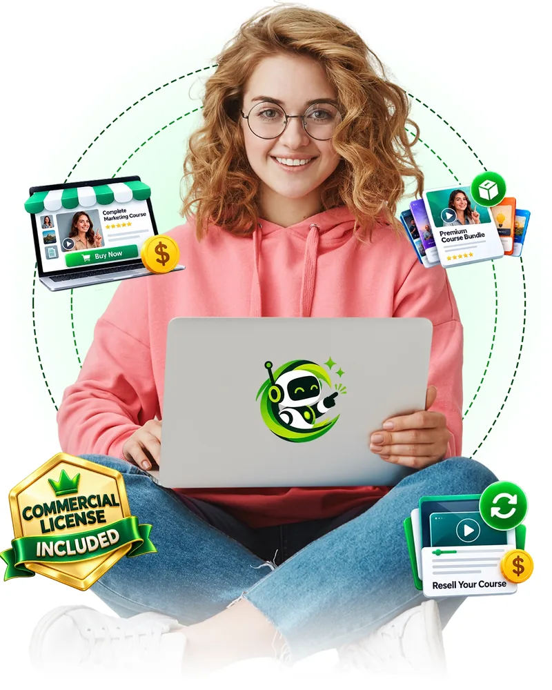 Creator on a laptop with a commercial license included badge for CreatorClaw AI