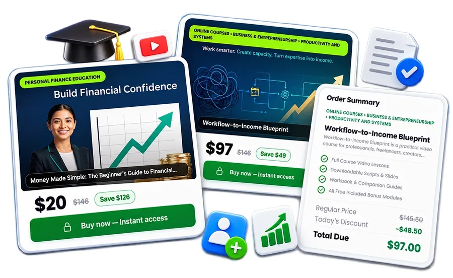 CreatorClaw AI course page and order summary for selling course creation as a service