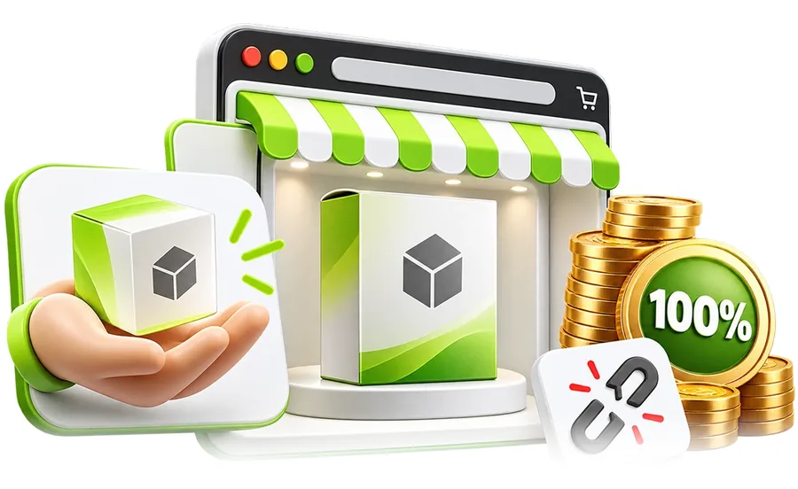 Storefront and 100 percent badge for owning your own product instead of promoting one