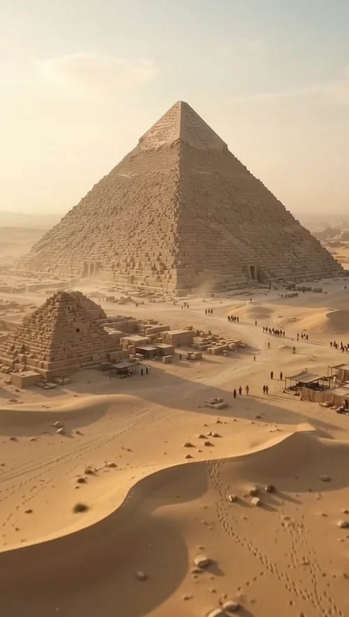 Faceless Empire AI sample history video poster showing pyramids in a desert