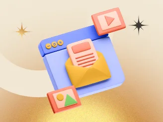 Decorative 3D illustration of a browser window with a play button and an envelope, used for the Done-For-You Faith Canva Template Pack bonus