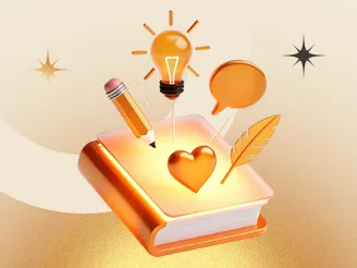 Decorative 3D illustration of an open book with a light bulb and a heart, used for the Faith Content Idea Vault bonus