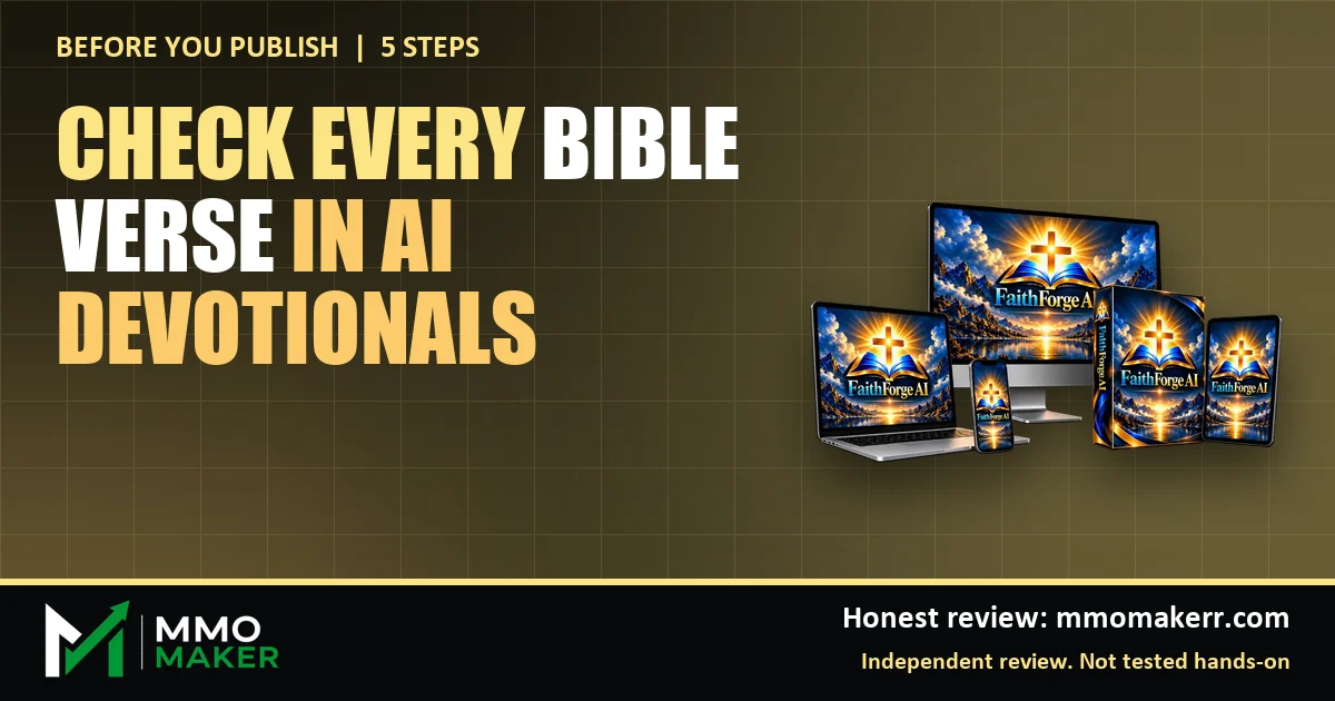 Check Bible verses in AI devotionals: a 5-step routine, featured image with the FaithForge AI product mockup