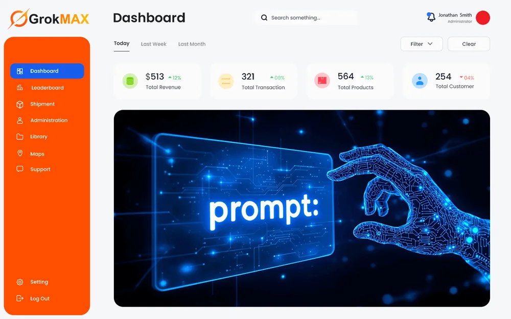 GrokAI Studio feature graphic: an AI prompt library with ready-made prompts