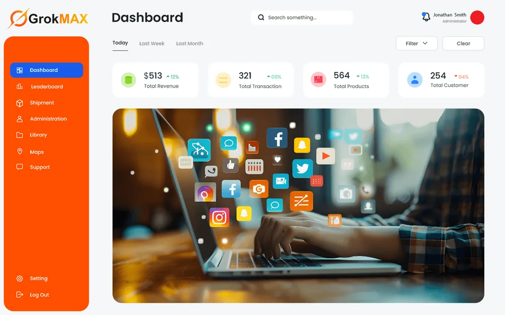 GrokAI Studio feature graphic: an AI social media content creator