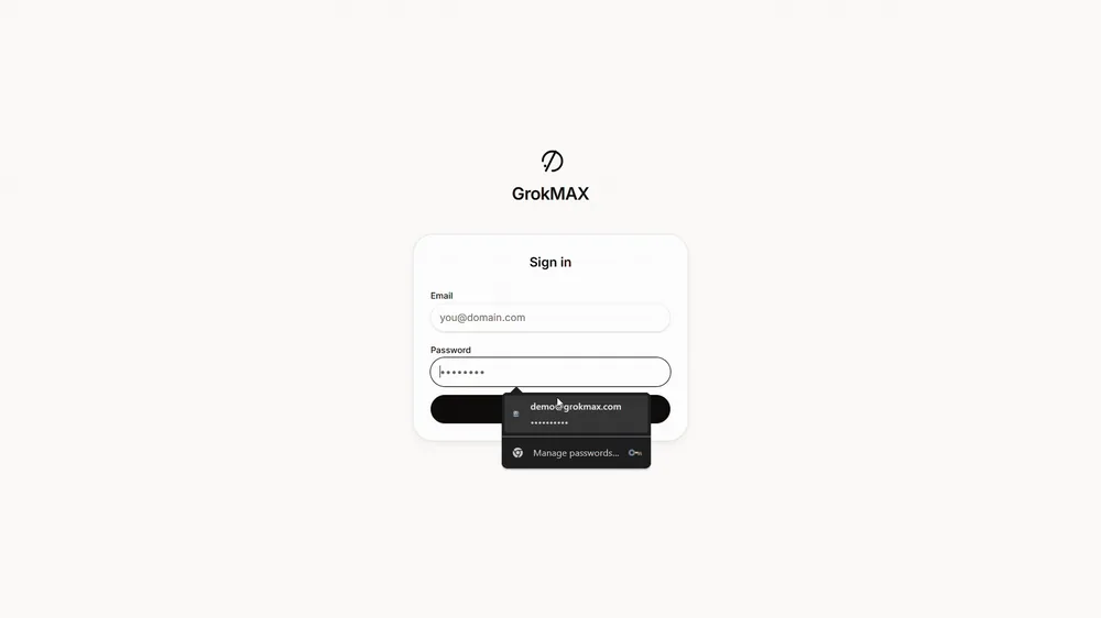 GrokAI Studio step 1: the sign-in screen of the cloud dashboard