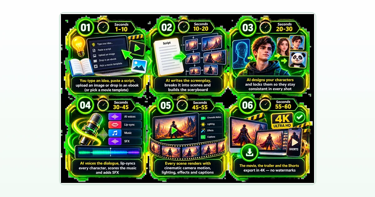 Is Unlimited Movie really unlimited featured image showing the vendor six step workflow from idea to finished movie