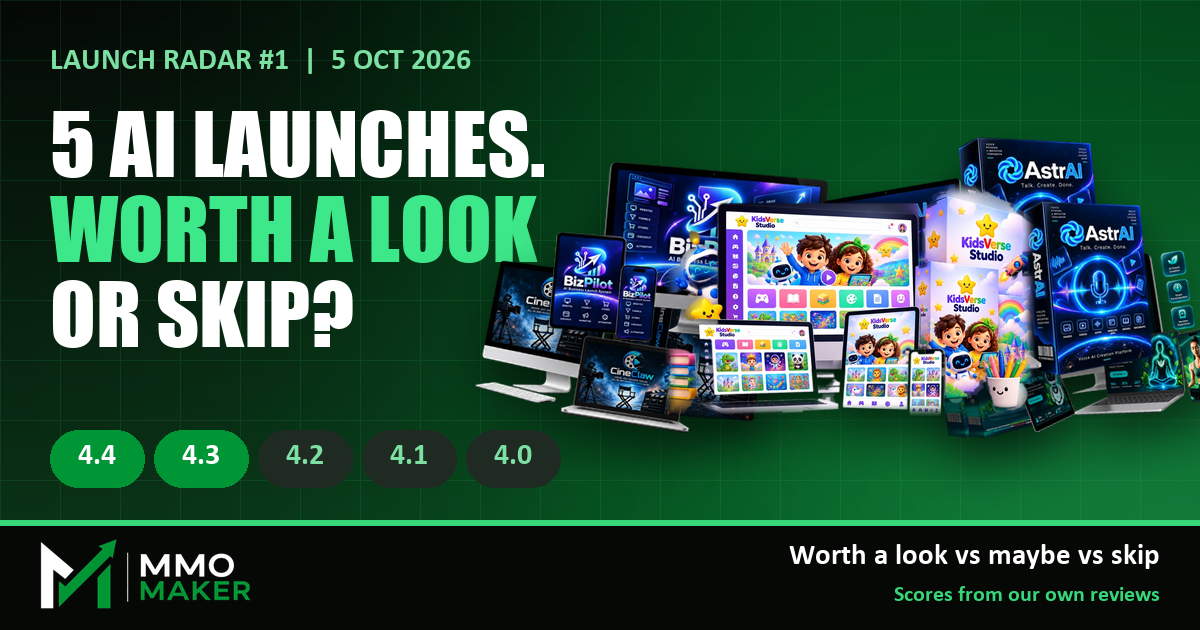 AI launches worth a look: KidsVerse, AstrAI, BizPilot, WellNest AI and CineClaw product mockups with the headline 5 AI launches, worth a look or skip