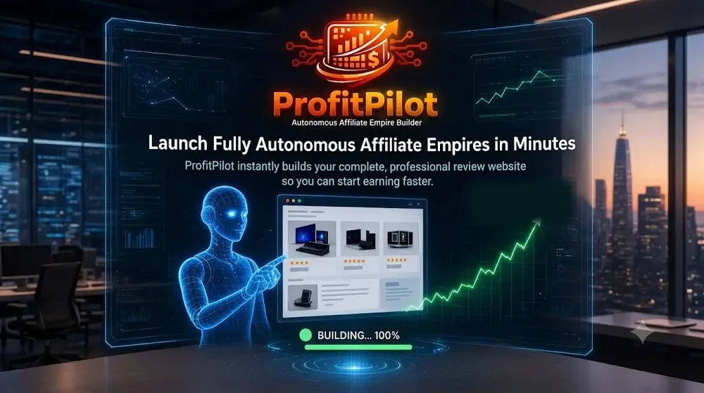 ProfitPilot agent presenting a finished review website on a screen, the autonomous site builder feature