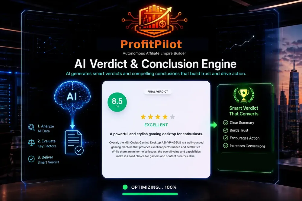 ProfitPilot final verdict card for a sample product with a score, star rating and verdict text