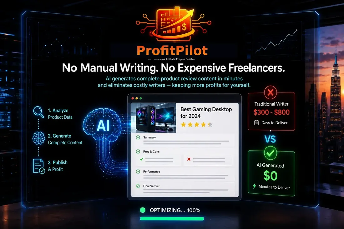 ProfitPilot AI generating a complete product review compared with the cost and days a traditional writer takes