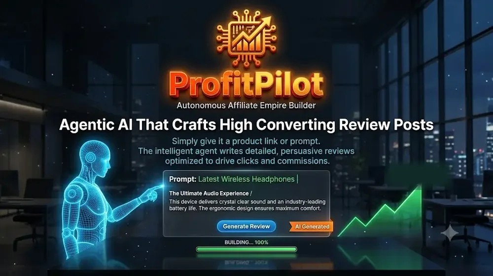 ProfitPilot agent with a prompt box for a wireless headphones review, the agentic AI review writer feature