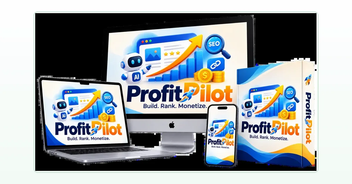 ProfitPilot OTO guide featured image showing the vendor product mockup with the dashboard on desktop, laptop, tablet and phone