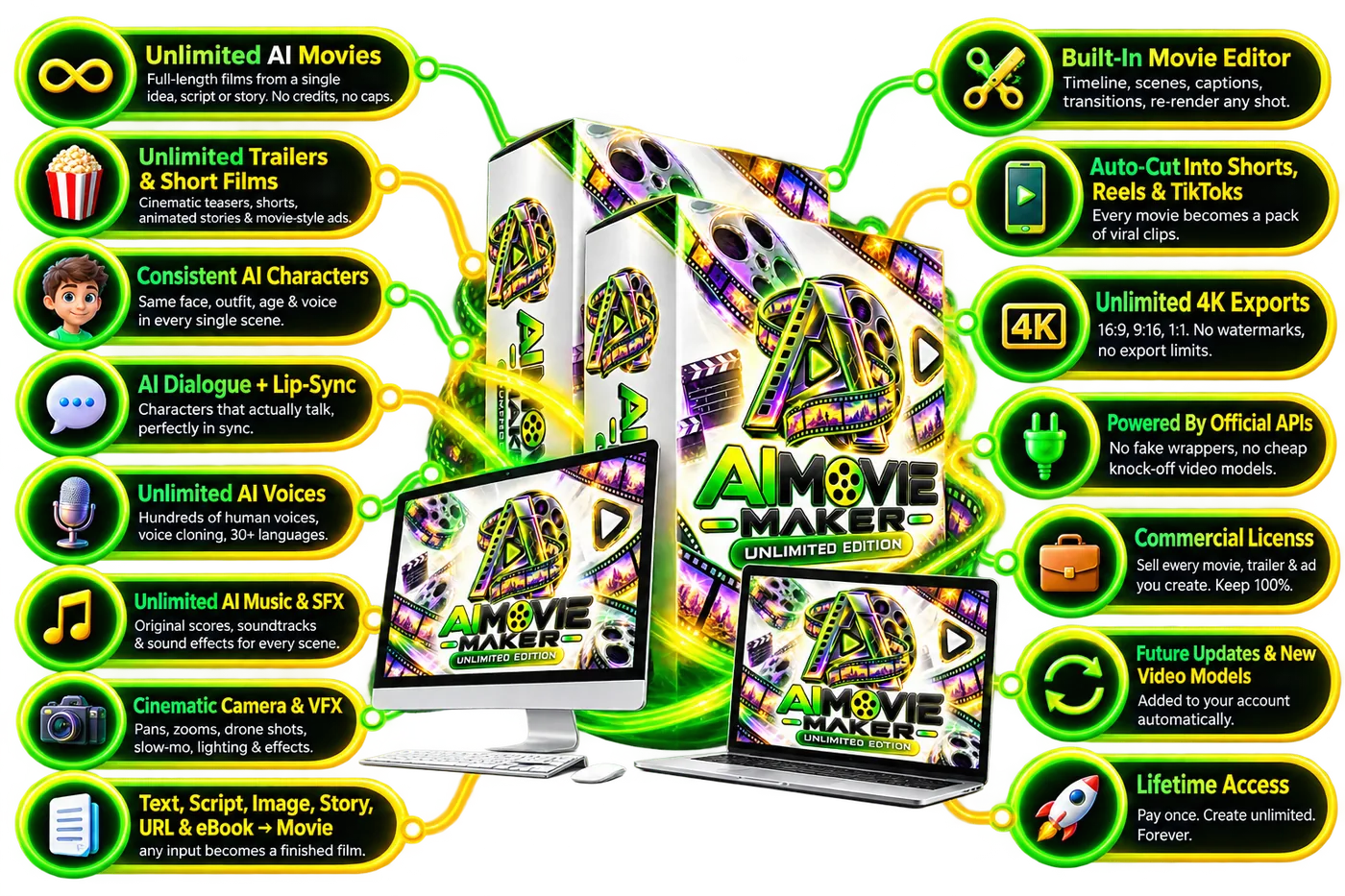 Is Unlimited Movie really unlimited: vendor overview graphic of the features included in the front end