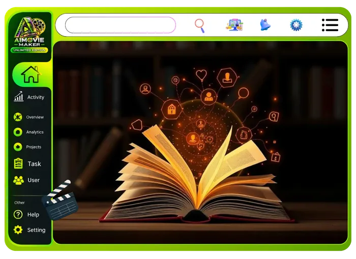 Vendor feature graphic for eBook And Story-To-Movie in Unlimited Movie: turn a book, course or story into chapter-by-chapter scenes
