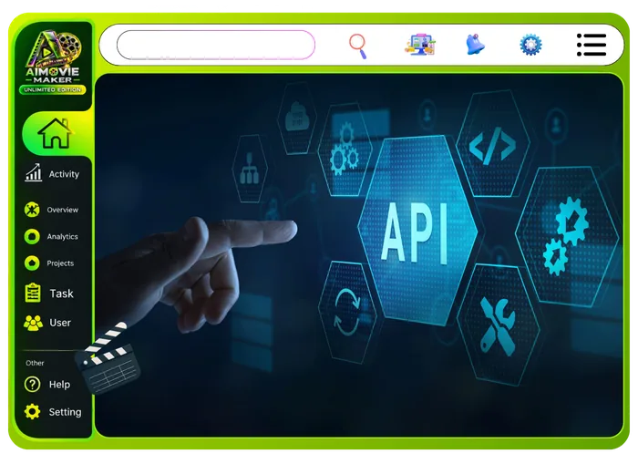 Vendor feature graphic for Powered By Official APIs in Unlimited Movie: real video, voice and music models, not wrappers or knock-offs, per the vendor