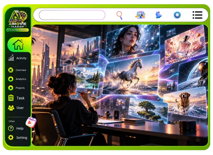 Vendor feature graphic for Unlimited Everything Engine in Unlimited Movie: no credits, no caps, no meter, every scene, voice, track and export unlimited