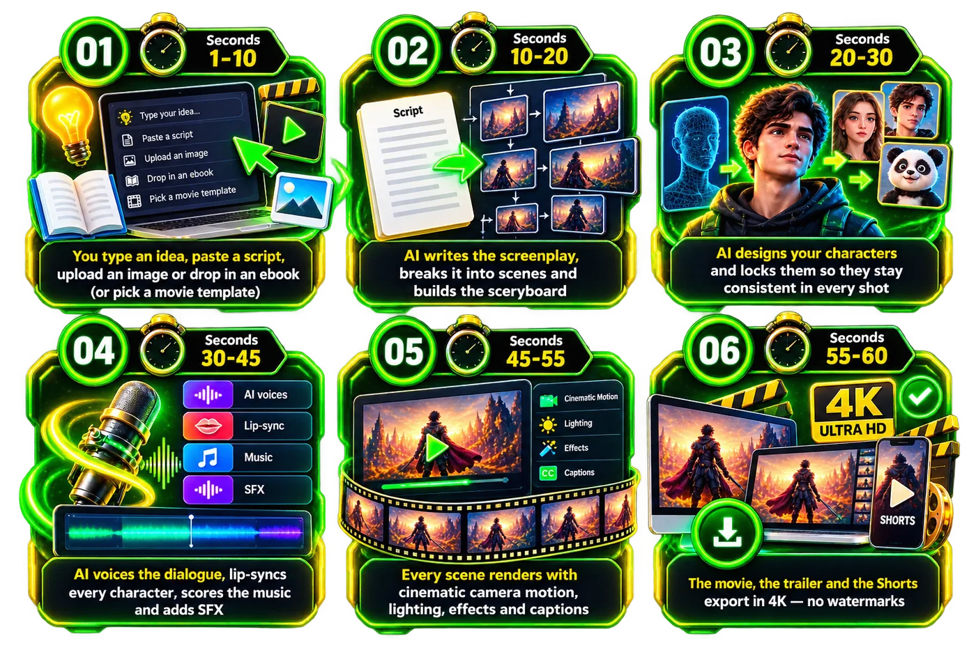 Is Unlimited Movie really unlimited: vendor workflow graphic of six steps from idea to finished movie