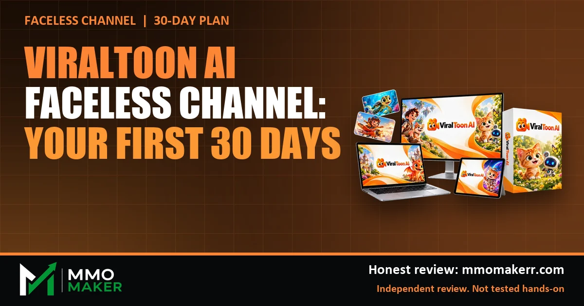ViralToon AI faceless channel plan for the first 30 days, featured image with the ViralToon AI product mockup