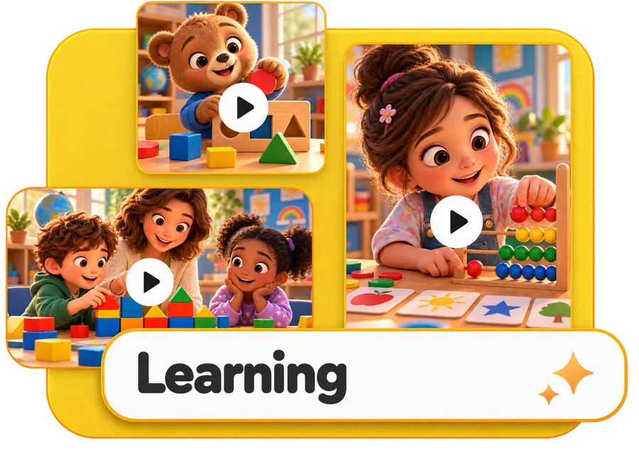 ViralToon AI collage of colorful learning cartoon frames labelled Learning