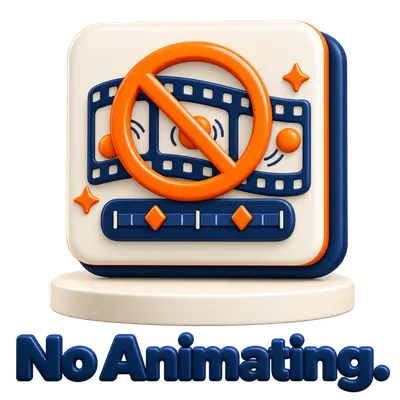 ViralToon AI No Animating badge with a crossed-out filmstrip
