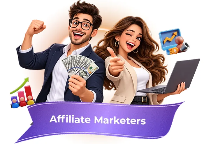 Affiliate Marketers: vendor illustration of the affiliate marketers persona for Whop Engine