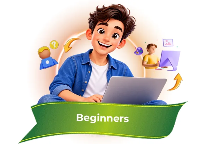 Beginners: vendor illustration of the beginners persona for Whop Engine