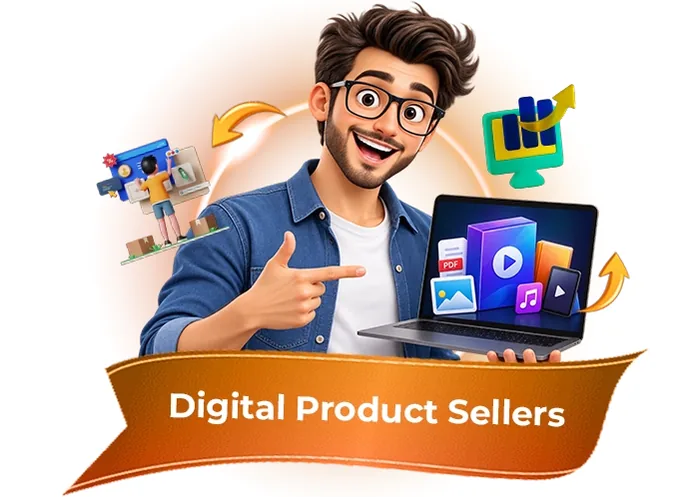 Digital Product Sellers: vendor illustration of the digital product sellers persona for Whop Engine