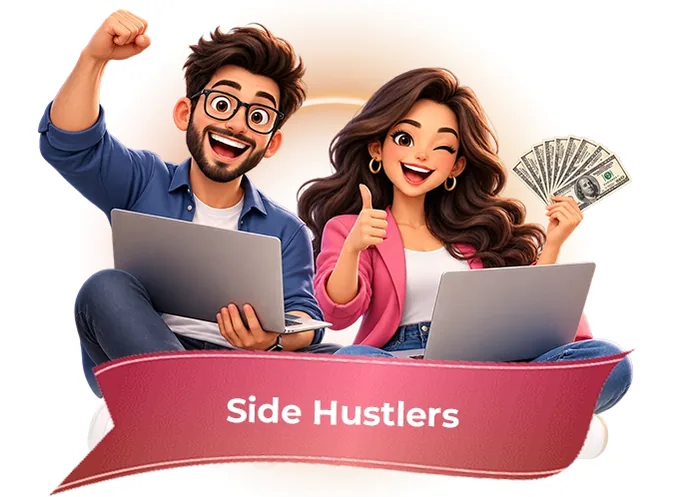 Side Hustlers: vendor illustration of the side hustlers persona for Whop Engine