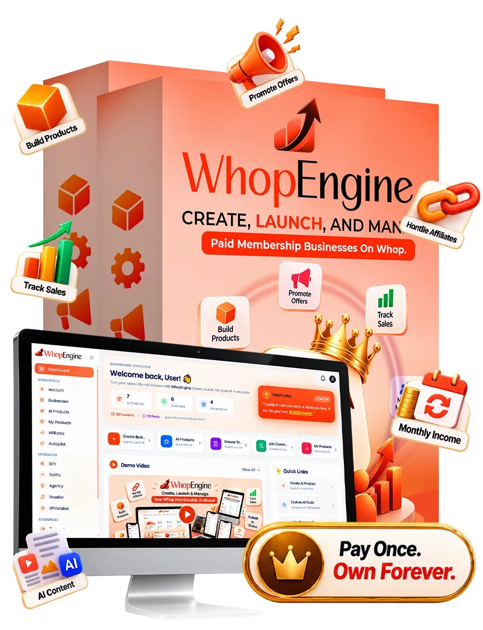 Whop Engine product box with the tagline Create, Launch and Manage Paid Membership Business on Whop